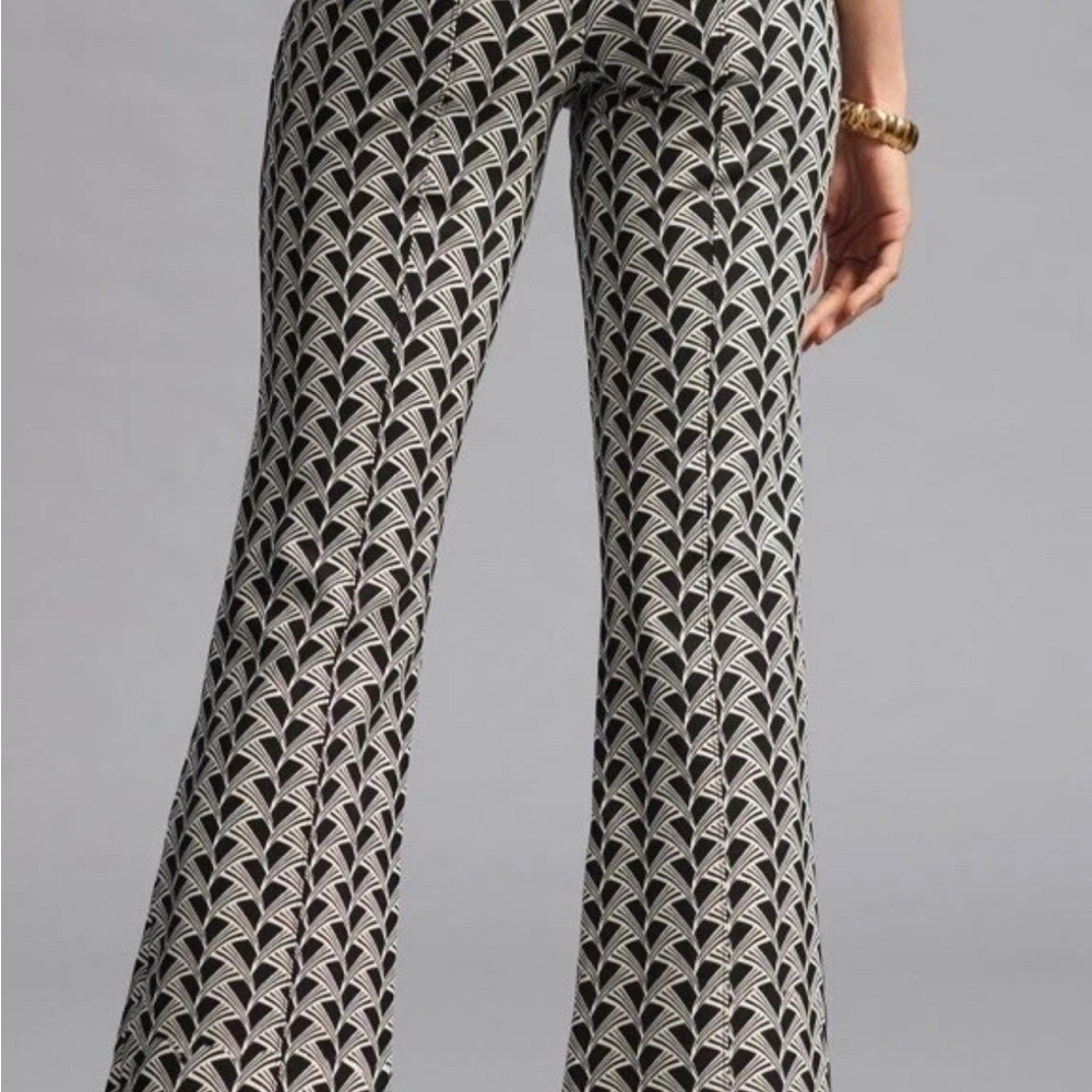 Maeve Black and White Patterned Flare Pants